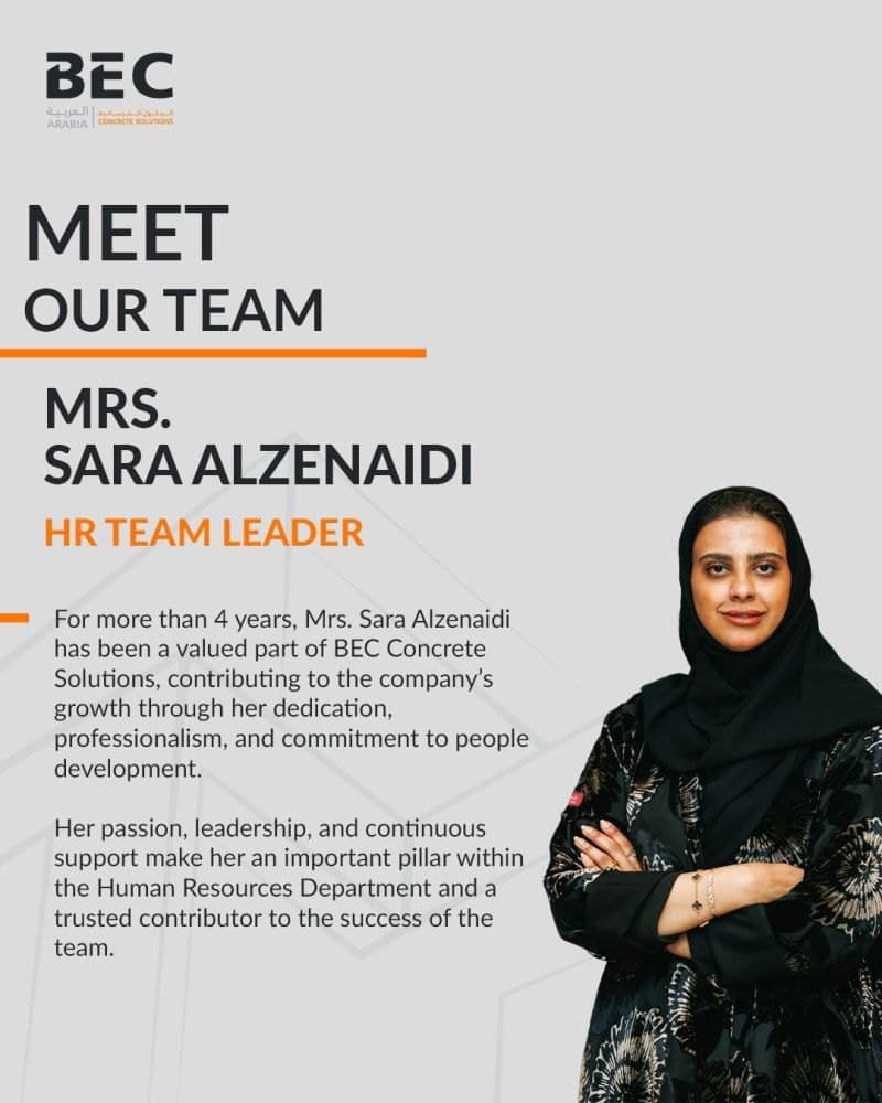 BEC LinkedIn post “Meet Our Team” introducing HR Team Leader Sara Alzenaidi